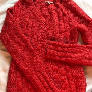 Cable knit red pullover sweater